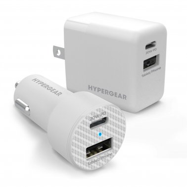 HyperGear 20W White Dual Port USB-A + USB-C CLA + Wall Charger Bundle Pack