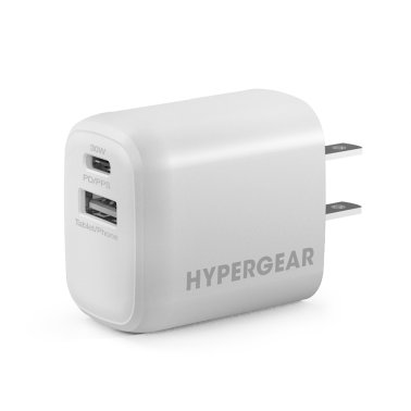 HyperGear 30W Dual Port USB-C PD 30W Max + USB-A 18W Max Wall Charger Hub - White