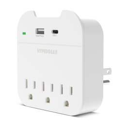 HyperGear Multi Plug 5 Outlet Extender with USB-C + USB Ports - White