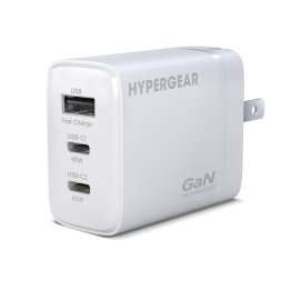 HyperGear 45W Tri-Port Dual USB-C + Single USB-A Wall Charger Travel Hub - White